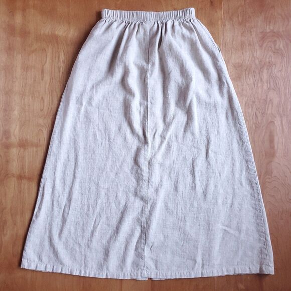 Vintage Linen Blend Button Front Skirt XS Beige 24 x 33.5 Minimalist Lagom 80s - Picture 5 of 8